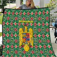 Romania Christmas Quilt with Green and Red Pattern Golden Eagle and Santa Motif - Wonder Print Shop