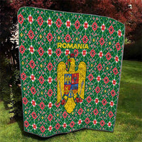 Romania Christmas Quilt with Green and Red Pattern Golden Eagle and Santa Motif - Wonder Print Shop