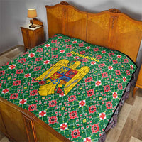 Romania Christmas Quilt with Green and Red Pattern Golden Eagle and Santa Motif - Wonder Print Shop