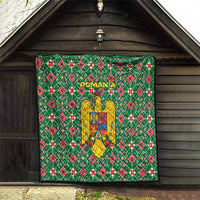 Romania Christmas Quilt with Green and Red Pattern Golden Eagle and Santa Motif - Wonder Print Shop