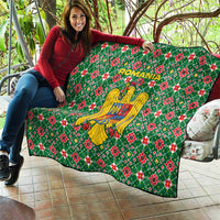 Romania Christmas Quilt with Green and Red Pattern Golden Eagle and Santa Motif - Wonder Print Shop
