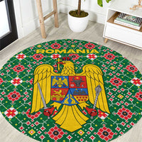 Romania Christmas Round Carpet with Green and Red Pattern Golden Eagle and Santa Motif - Wonder Print Shop