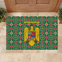 Romania Christmas Rubber Doormat with Green and Red Pattern Golden Eagle and Santa Motif - Wonder Print Shop