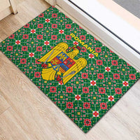 Romania Christmas Rubber Doormat with Green and Red Pattern Golden Eagle and Santa Motif - Wonder Print Shop