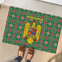 Romania Christmas Rubber Doormat with Green and Red Pattern Golden Eagle and Santa Motif - Wonder Print Shop
