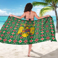 Romania Christmas Sarong with Green and Red Pattern Golden Eagle and Santa Motif - Wonder Print Shop