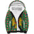 Romania Christmas Sherpa Hoodie with Green and Red Pattern Golden Eagle and Santa Motif - Wonder Print Shop
