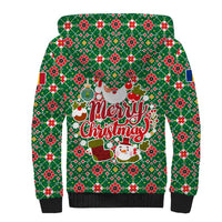 Romania Christmas Sherpa Hoodie with Green and Red Pattern Golden Eagle and Santa Motif - Wonder Print Shop