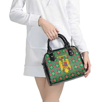 Romania Christmas Shoulder Handbag with Green and Red Pattern Golden Eagle and Santa Motif - Wonder Print Shop