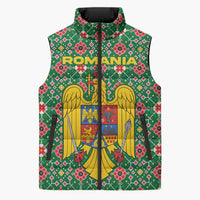 Romania Christmas Sleeveless Puffer Jacket with Green and Red Pattern Golden Eagle and Santa Motif - Wonder Print Shop