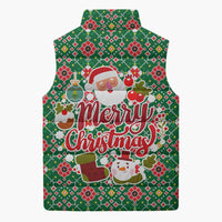Romania Christmas Sleeveless Puffer Jacket with Green and Red Pattern Golden Eagle and Santa Motif - Wonder Print Shop