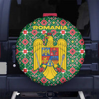 Romania Christmas Spare Tire Cover with Green and Red Pattern Golden Eagle and Santa Motif - Wonder Print Shop