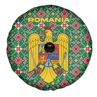 Romania Christmas Spare Tire Cover with Green and Red Pattern Golden Eagle and Santa Motif - Wonder Print Shop