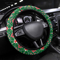 Romania Christmas Steering Wheel Cover with Green and Red Pattern Golden Eagle and Santa Motif - Wonder Print Shop