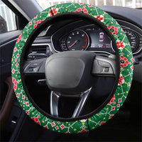 Romania Christmas Steering Wheel Cover with Green and Red Pattern Golden Eagle and Santa Motif - Wonder Print Shop