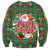 Romania Christmas Sweatshirt with Green and Red Pattern Golden Eagle and Santa Motif - Wonder Print Shop