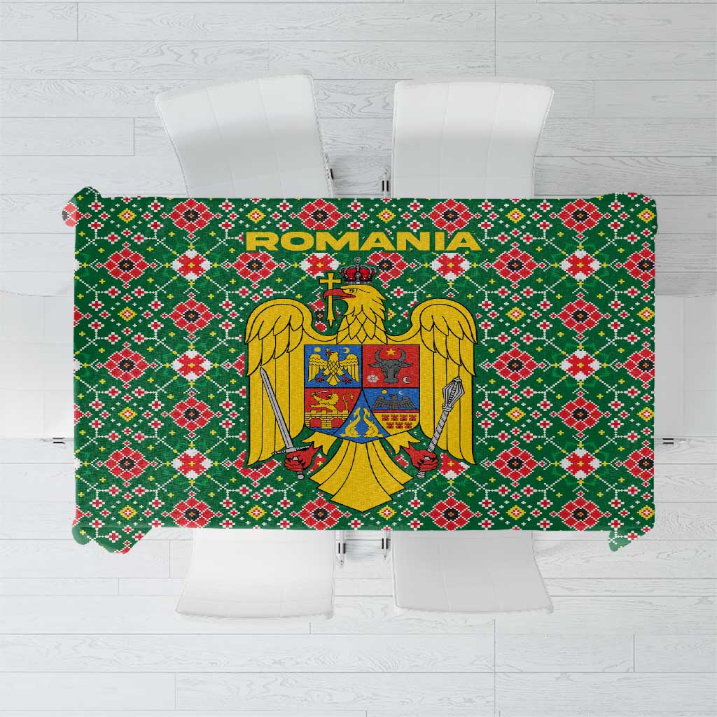 Romania Christmas Tablecloth with Green and Red Pattern Golden Eagle and Santa Motif - Wonder Print Shop