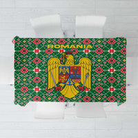 Romania Christmas Tablecloth with Green and Red Pattern Golden Eagle and Santa Motif - Wonder Print Shop