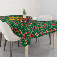 Romania Christmas Tablecloth with Green and Red Pattern Golden Eagle and Santa Motif - Wonder Print Shop