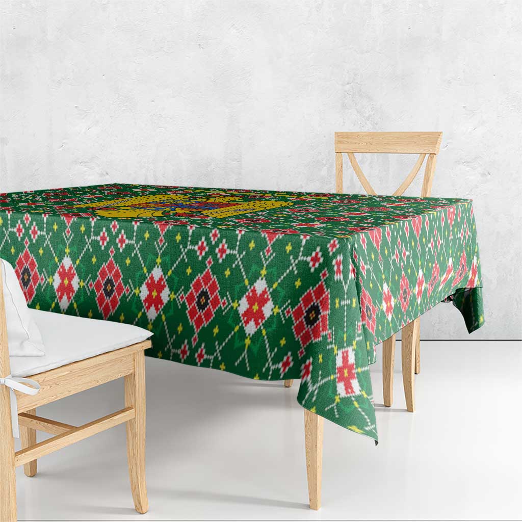 Romania Christmas Tablecloth with Green and Red Pattern Golden Eagle and Santa Motif - Wonder Print Shop