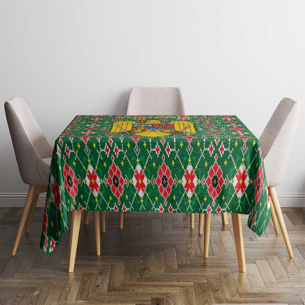 Romania Christmas Tablecloth with Green and Red Pattern Golden Eagle and Santa Motif - Wonder Print Shop