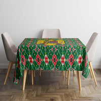 Romania Christmas Tablecloth with Green and Red Pattern Golden Eagle and Santa Motif - Wonder Print Shop