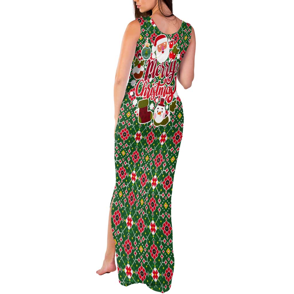 Romania Christmas Tank Maxi Dress with Green and Red Pattern Golden Eagle and Santa Motif - Wonder Print Shop