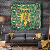 Romania Christmas Tapestry with Green and Red Pattern Golden Eagle and Santa Motif - Wonder Print Shop