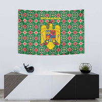 Romania Christmas Tapestry with Green and Red Pattern Golden Eagle and Santa Motif - Wonder Print Shop