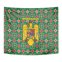 Romania Christmas Tapestry with Green and Red Pattern Golden Eagle and Santa Motif - Wonder Print Shop