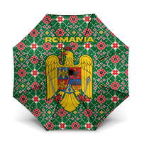 Romania Christmas Umbrella with Green and Red Pattern Golden Eagle and Santa Motif - Wonder Print Shop
