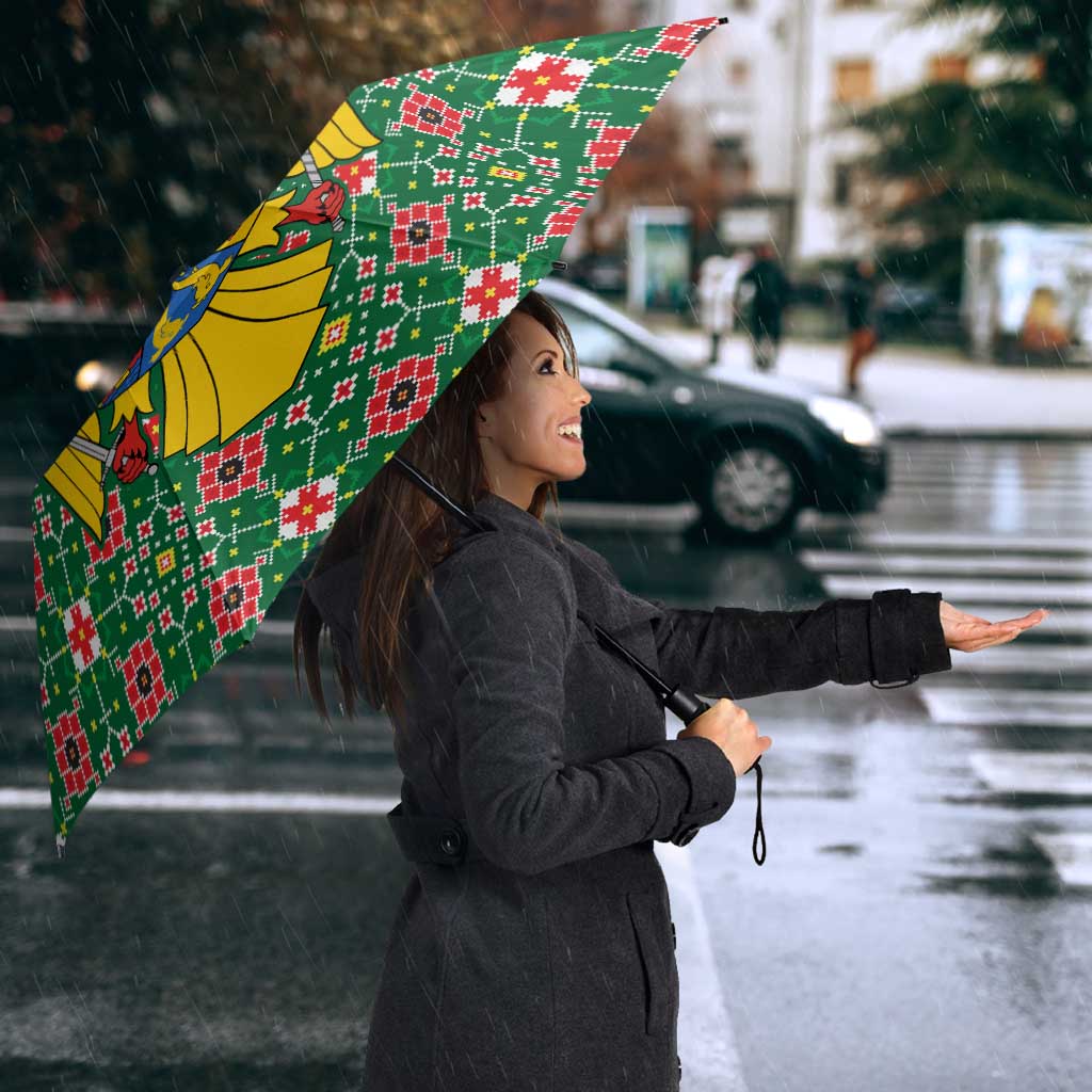 Romania Christmas Umbrella with Green and Red Pattern Golden Eagle and Santa Motif - Wonder Print Shop