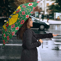 Romania Christmas Umbrella with Green and Red Pattern Golden Eagle and Santa Motif - Wonder Print Shop