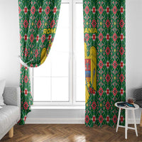 Romania Christmas Window Curtain with Green and Red Pattern Golden Eagle and Santa Motif - Wonder Print Shop