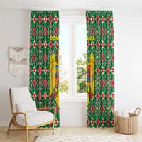 Romania Christmas Window Curtain with Green and Red Pattern Golden Eagle and Santa Motif - Wonder Print Shop