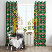 Romania Christmas Window Curtain with Green and Red Pattern Golden Eagle and Santa Motif - Wonder Print Shop
