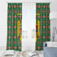 Romania Christmas Window Curtain with Green and Red Pattern Golden Eagle and Santa Motif - Wonder Print Shop