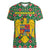 Romania Christmas Women V-Neck T-Shirt with Green and Red Pattern Golden Eagle and Santa Motif - Wonder Print Shop
