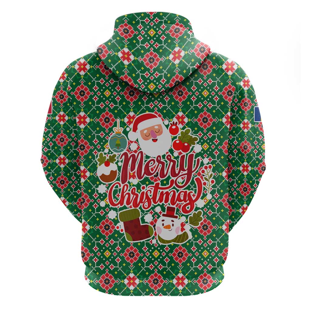 Romania Christmas Zip Hoodie with Green and Red Pattern Golden Eagle and Santa Motif - Wonder Print Shop
