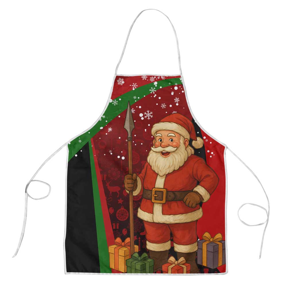 Kenya Christmas Apron with Santa Claus Spear and Red Green Harambee Crest - Wonder Print Shop