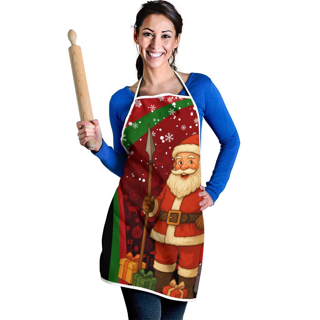 Kenya Christmas Apron with Santa Claus Spear and Red Green Harambee Crest - Wonder Print Shop