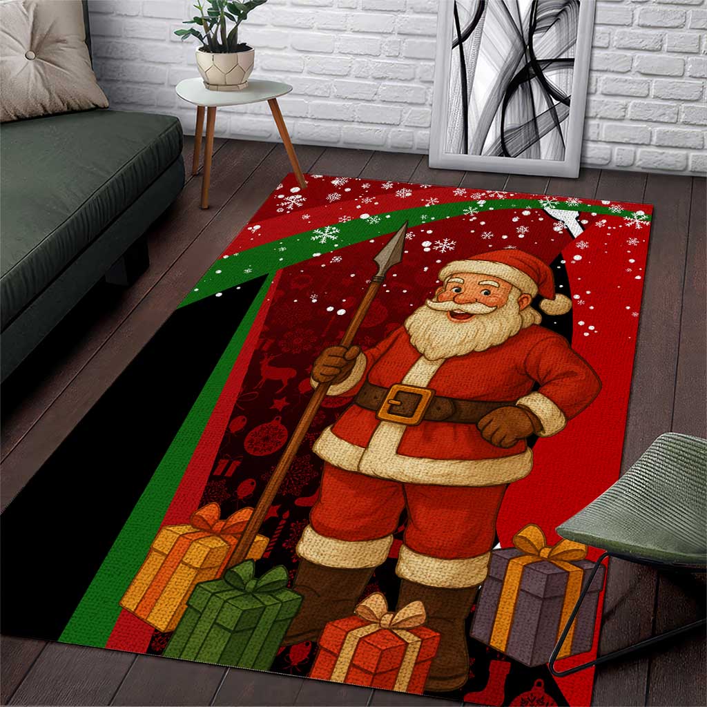 Kenya Christmas Area Rug with Santa Claus Spear and Red Green Harambee Crest - Wonder Print Shop