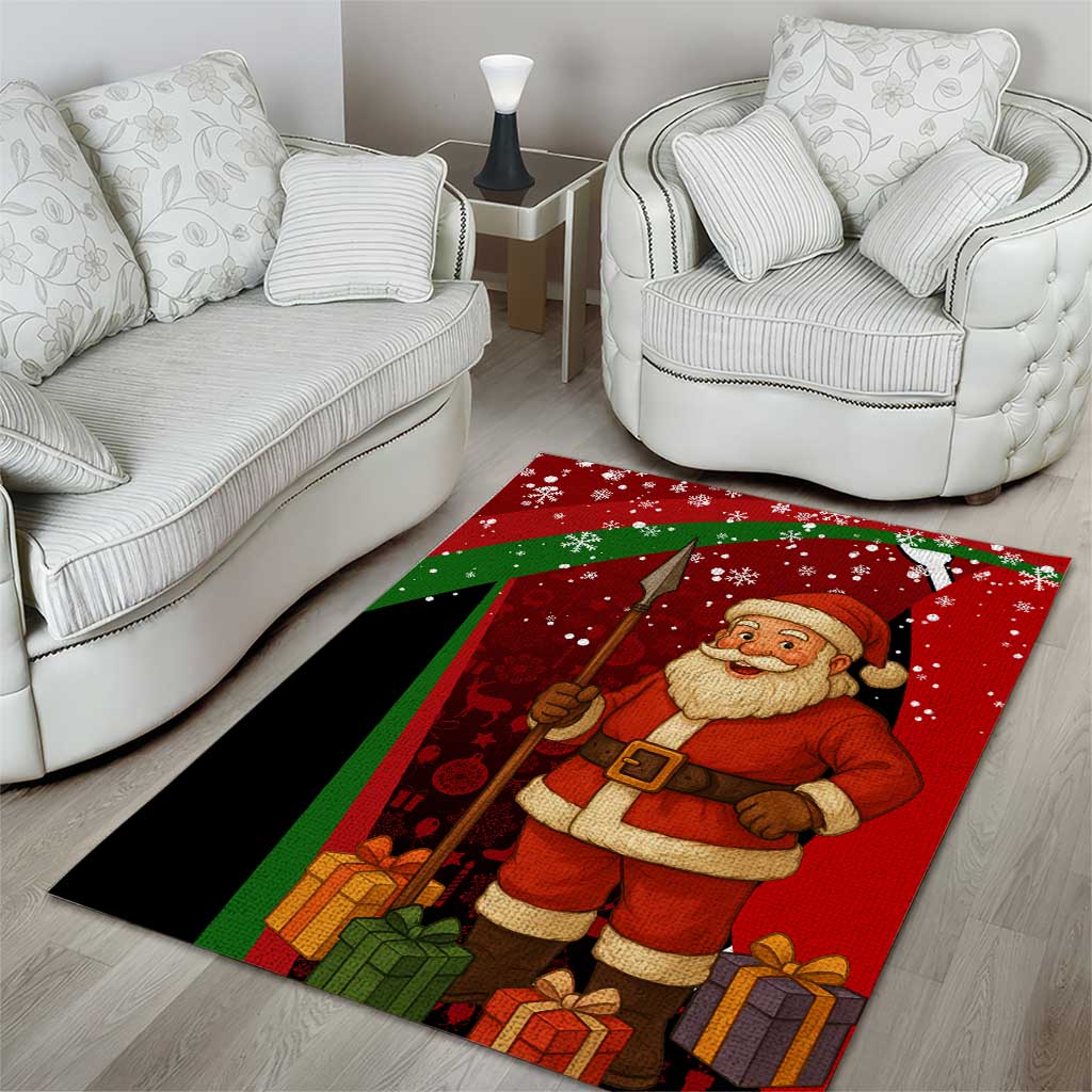 Kenya Christmas Area Rug with Santa Claus Spear and Red Green Harambee Crest - Wonder Print Shop