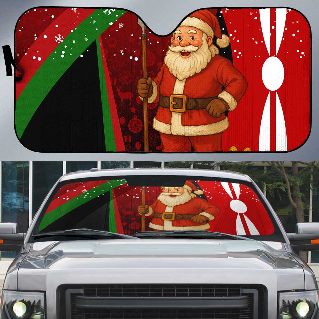 Kenya Christmas Auto Sun Shade with Santa Claus Spear and Red Green Harambee Crest - Wonder Print Shop