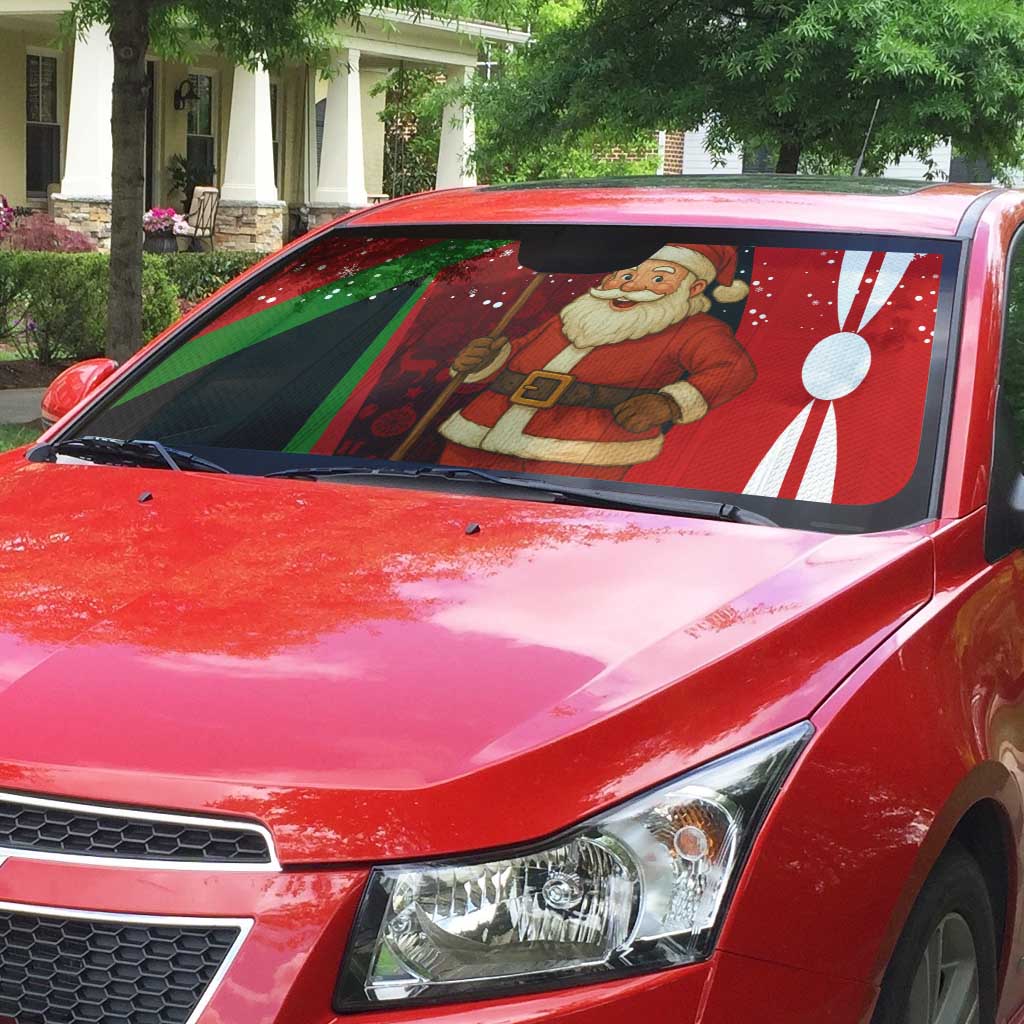 Kenya Christmas Auto Sun Shade with Santa Claus Spear and Red Green Harambee Crest - Wonder Print Shop