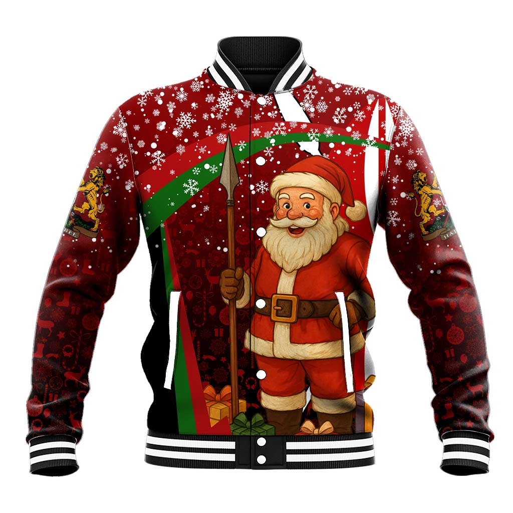 Kenya Christmas Baseball Jacket with Santa Claus Spear and Red Green Harambee Crest - Wonder Print Shop