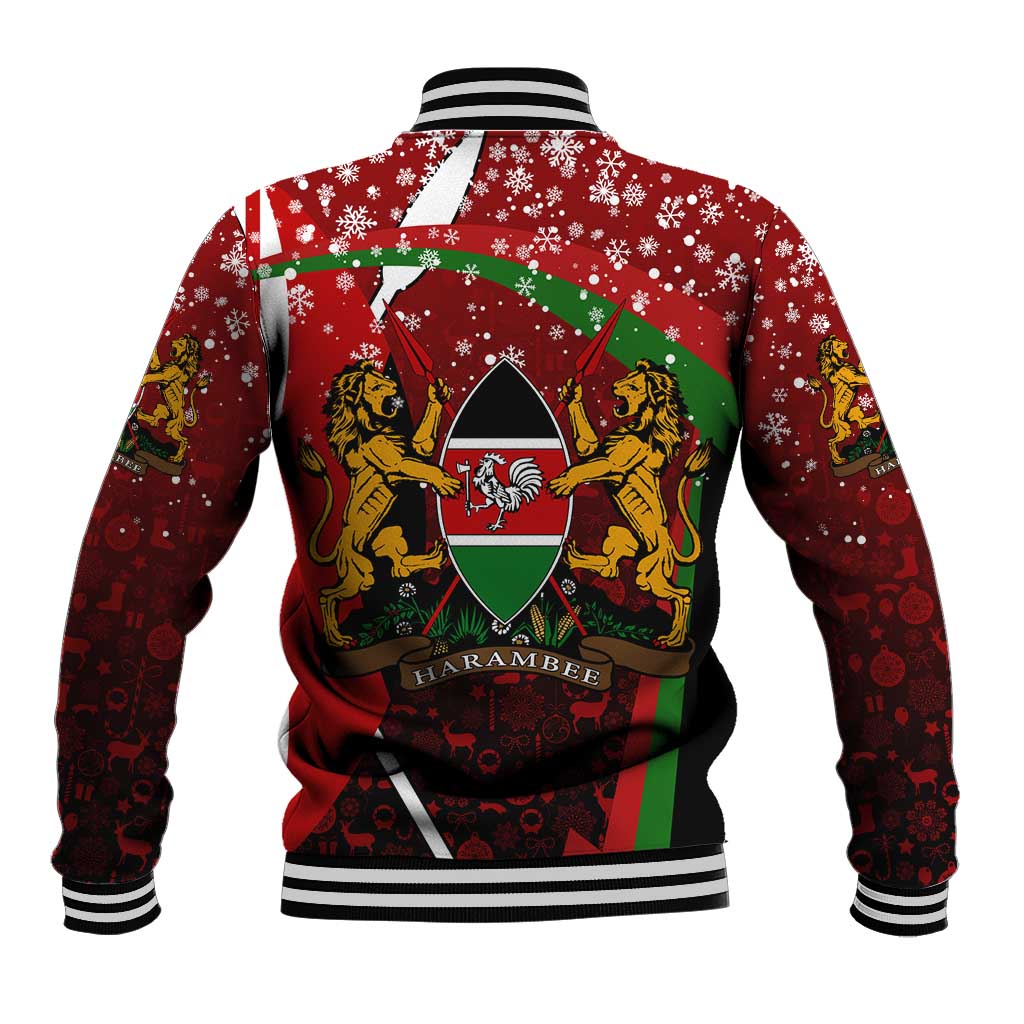 Kenya Christmas Baseball Jacket with Santa Claus Spear and Red Green Harambee Crest - Wonder Print Shop