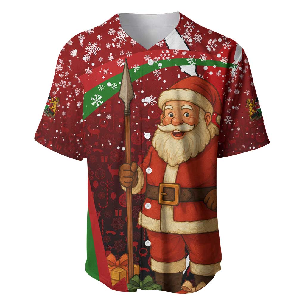 Kenya Christmas Baseball Jersey with Santa Claus Spear and Red Green Harambee Crest - Wonder Print Shop