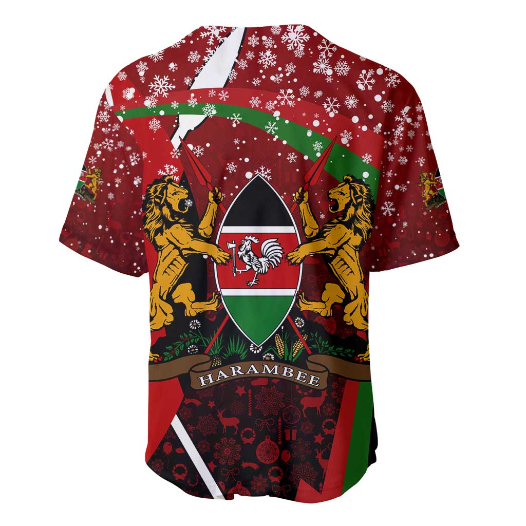 Kenya Christmas Baseball Jersey with Santa Claus Spear and Red Green Harambee Crest - Wonder Print Shop