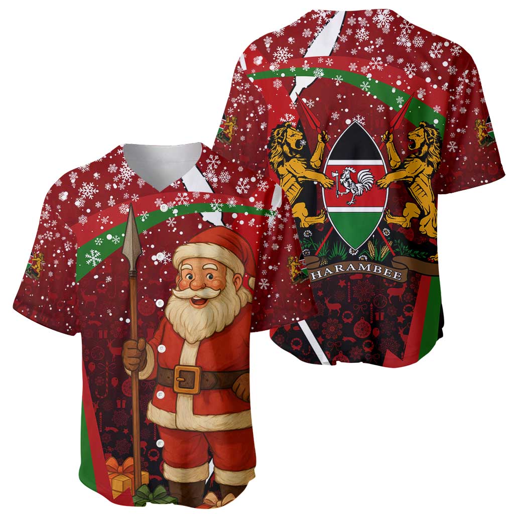 Kenya Christmas Baseball Jersey with Santa Claus Spear and Red Green Harambee Crest - Wonder Print Shop